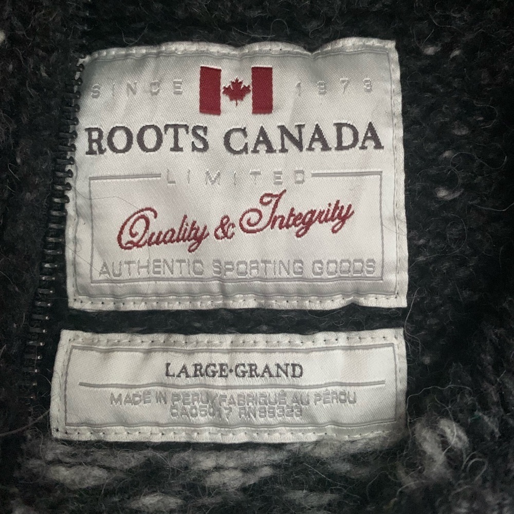 Roots Limited Fair Isle Sweater Alpine Jacket Full Double Zipper Black Grey M L - Picture 10 of 15